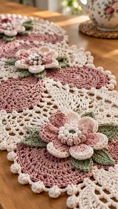 Vintage Floral Table Runner Pattern step 2 - assembly progress