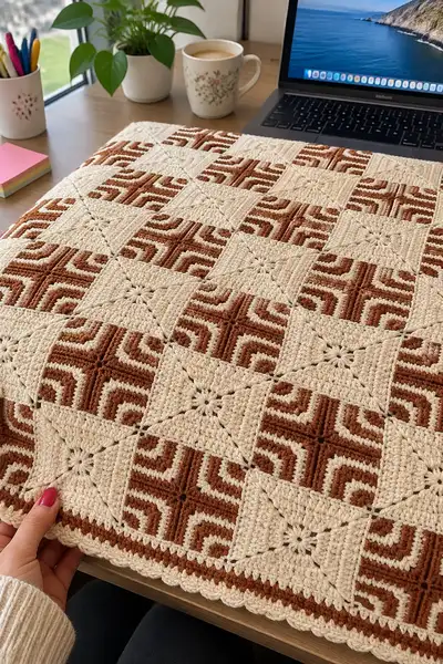 Modern Aztec Bedspread Pattern step 1 - construction progress