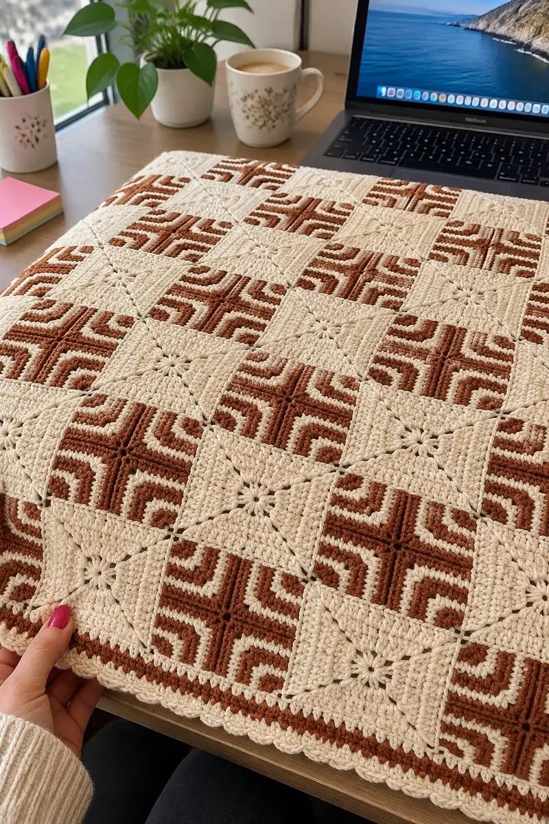 Modern Aztec Bedspread Pattern crochet pattern - detailed view of completed project