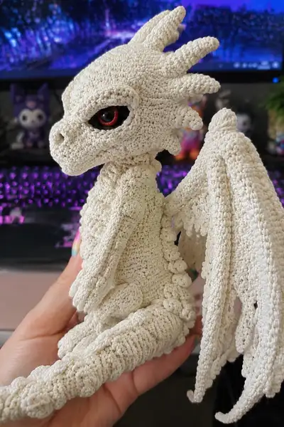 Big Bone White Ghost Dragon with Scary Eyes Amigurumi Pattern step 2 - assembly progress