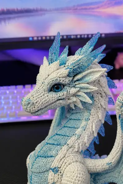 Giant Frost Ice Dragon with Crystal Blue Spikes Amigurumi Pattern step 2 - assembly progress