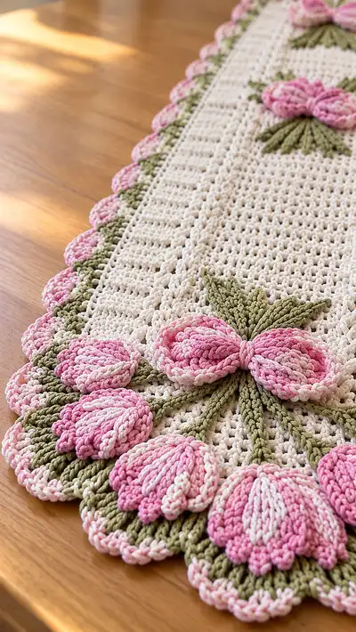 Vintage Tulip Table Runner Pattern step 2 - assembly progress