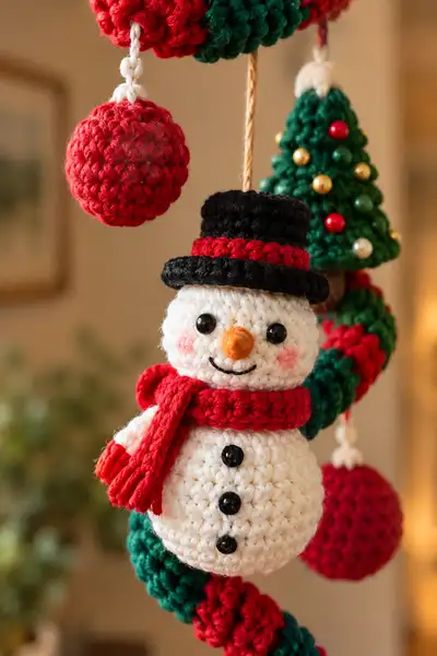 Festive Spiral Hanging Garland with Christmas Ornaments Amigurumi Pattern step 2 - assembly progress