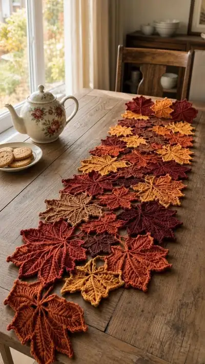 Autumn Maple Leaf Runner Pattern step 1 - construction progress