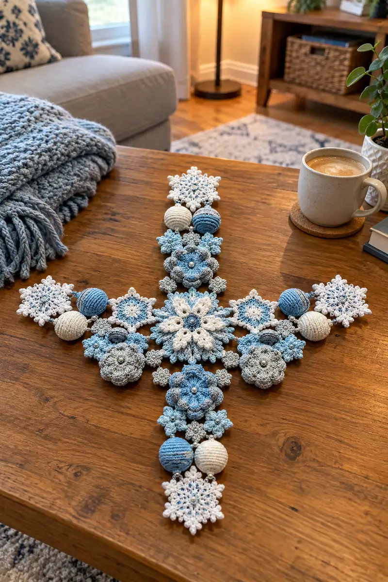 Free crochet pattern: Snowflake Star Winter Table Centerpiece Pattern - Intermediate level tutorial
