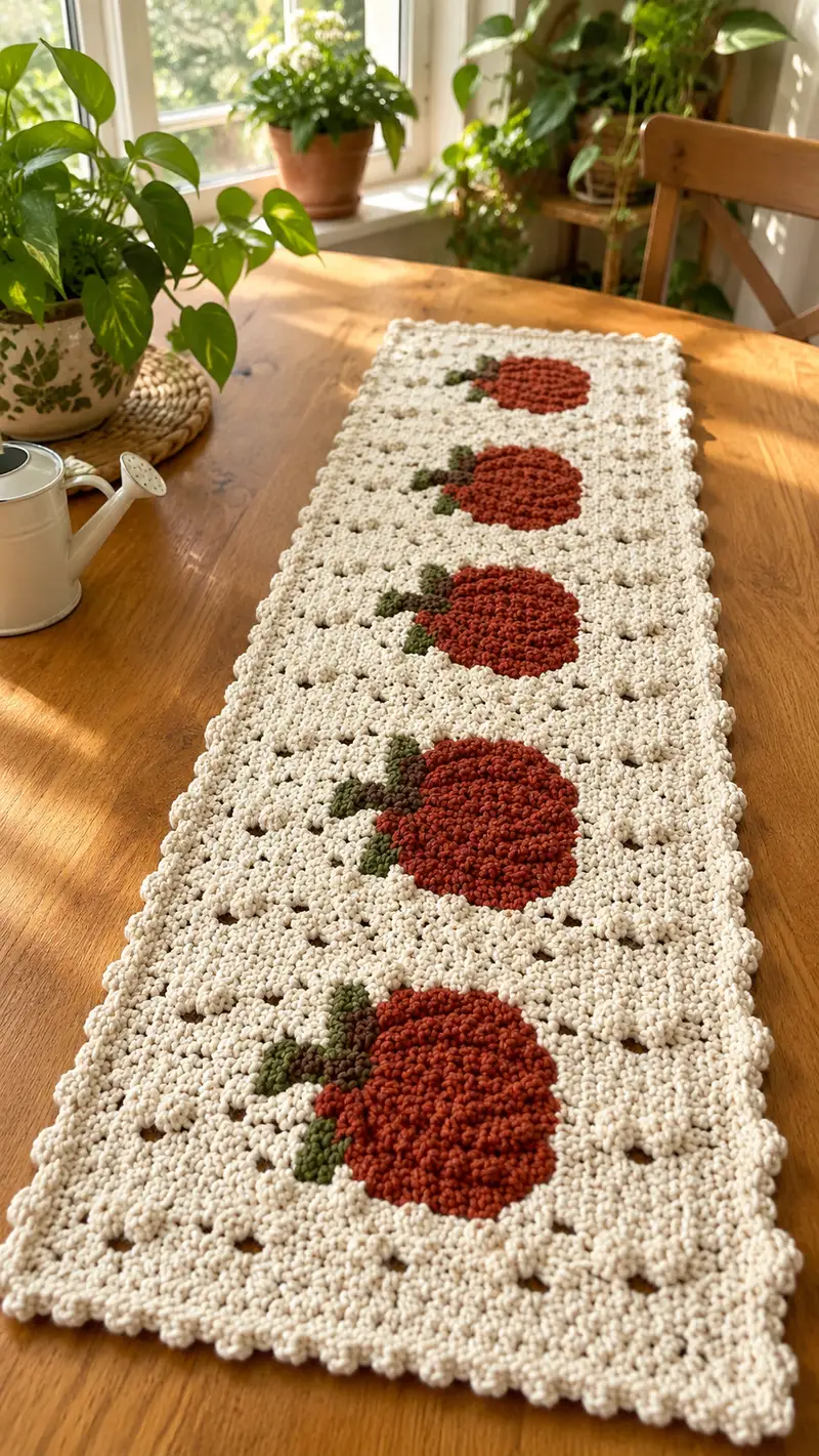 Harvest Pumpkin Table Runner Pattern crochet pattern - detailed view of completed project