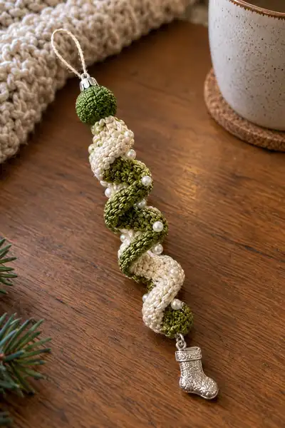 Christmas Spiral Hanging Ornament Garland 4 Pattern step 2 - assembly progress