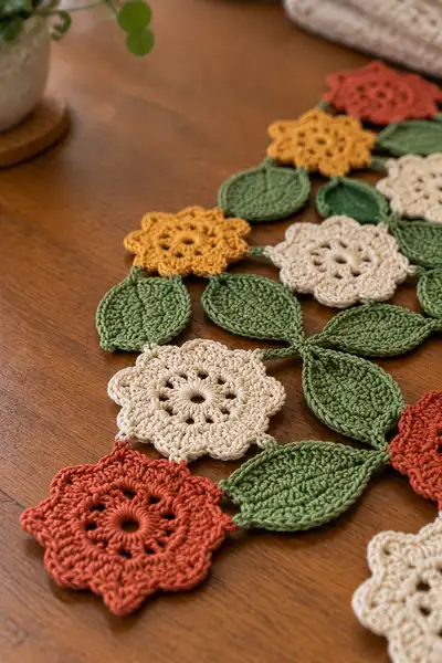 Diamond Shaped Lace Flower Crochet Table Runner Pattern step 2 - assembly progress