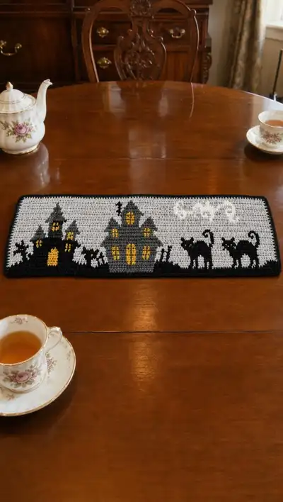 Haunted Night Table Runner Pattern step 1 - construction progress
