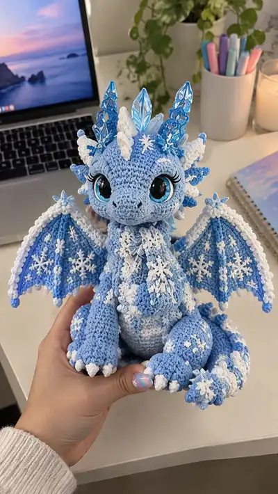 Ice Snow Dragon Amigurumi Pattern step 1 - construction progress