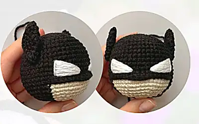 Mini Batman Amigurumi Pattern step 2 - assembly progress