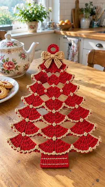 Festive Red & Gold Layered Tree Pattern step 1 - construction progress