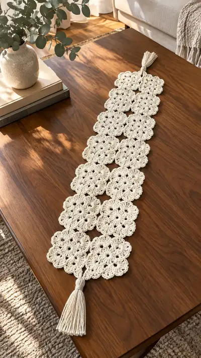 Elegant Floral Granny Table Runner Pattern step 1 - construction progress