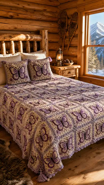 Lilac Butterfly Granny Bedspread Pattern step 1 - construction progress