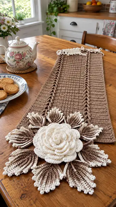 Rustic Rose Table Runner Pattern step 1 - construction progress