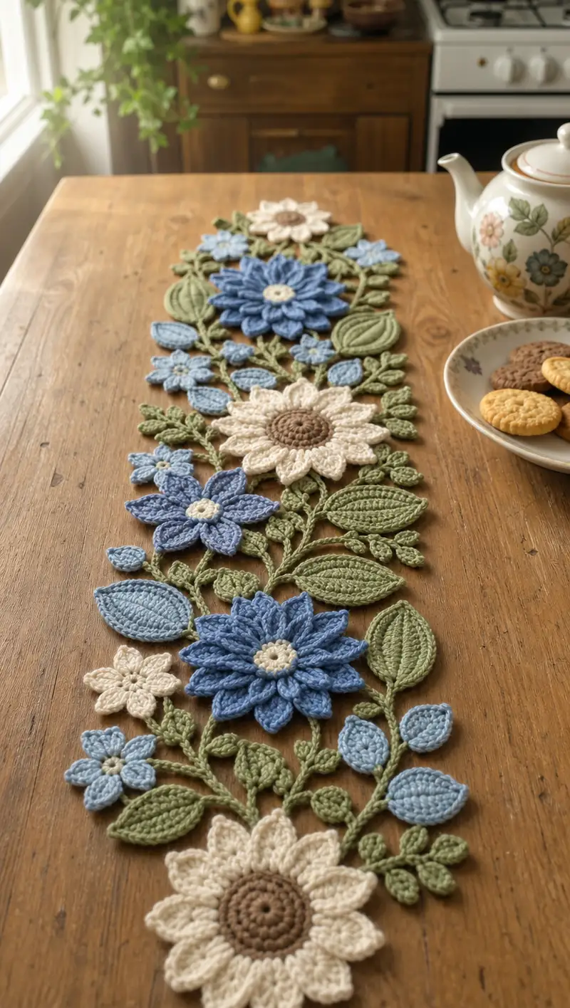 Vintage Floral Table Runner Crochet Pattern crochet pattern - detailed view of completed project