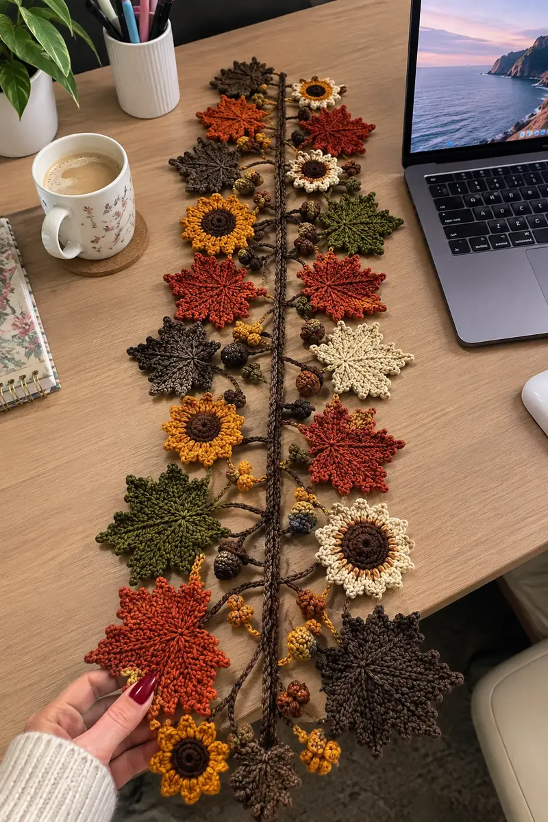 Autumn Leaves & Sunflower Garland Pattern crochet pattern - detailed view of completed project