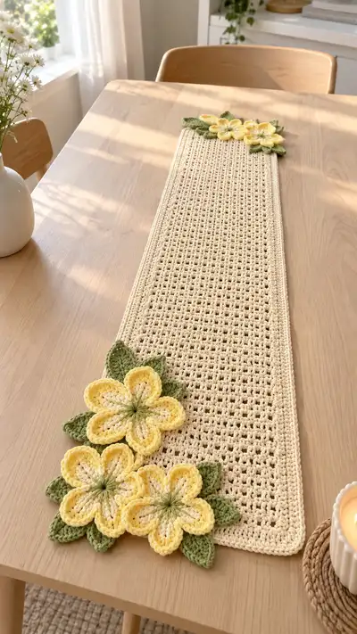 Sunny Blossom Crochet Table Runner Pattern step 1 - construction progress