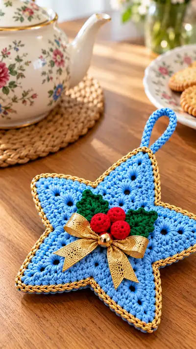 Festive Star Ornament Pattern step 2 - assembly progress