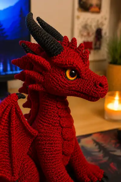 Crimson Demon Dragon Amigurumi Pattern step 2 - assembly progress