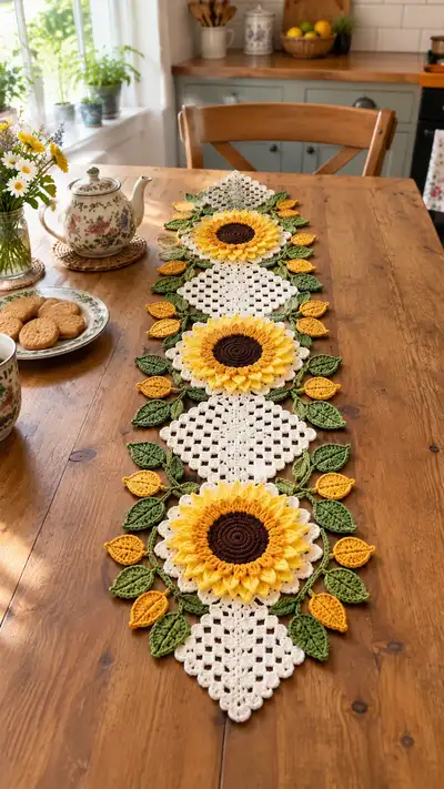 Sunflower Table Runner Pattern step 1 - construction progress