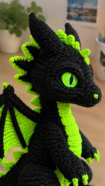 Neon Spine Dragon Amigurumi Pattern step 2 - assembly progress
