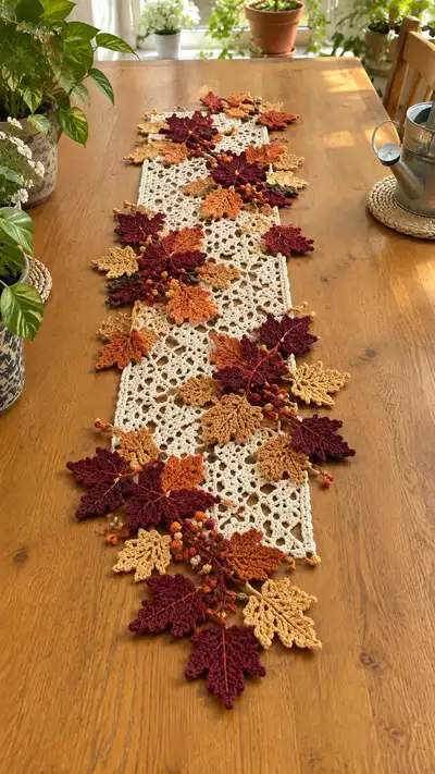 Autumn Maple Leaves Table Runner Pattern step 1 - construction progress