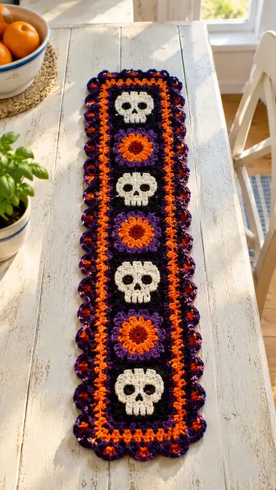 Spooky Skull & Blossom Table Runner Pattern step 1 - construction progress