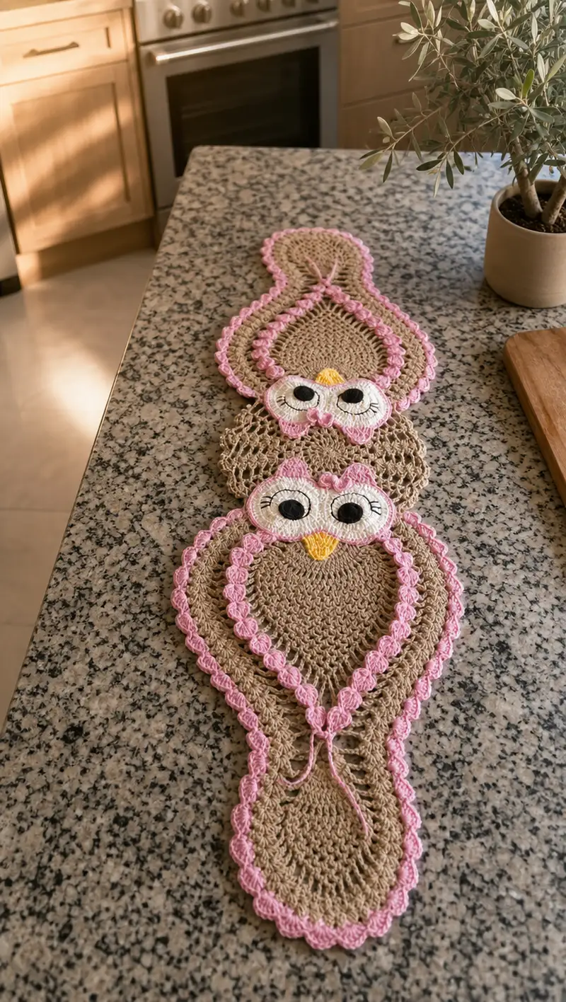 Owl Table Runner Crochet Pattern crochet pattern - detailed view of completed project