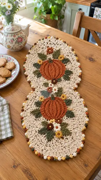 Pumpkin Patch Doily Table Runner Pattern step 1 - construction progress