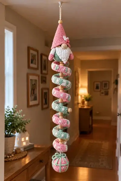 Spiral Gnome Hanging Garland Amigurumi Pattern step 1 - construction progress