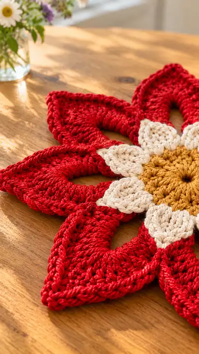 Layered Flower Placemat Pattern step 2 - assembly progress