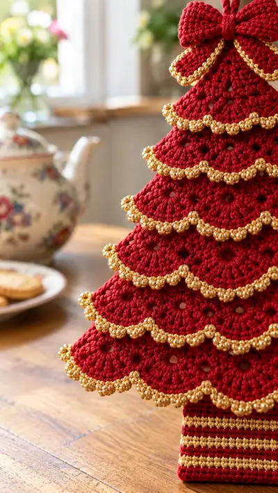 Festive Red & Gold Layered Tree Pattern step 2 - assembly progress