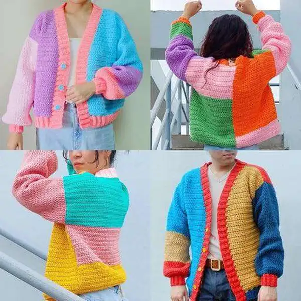 Colorblock Oversized Cardigan Pattern
