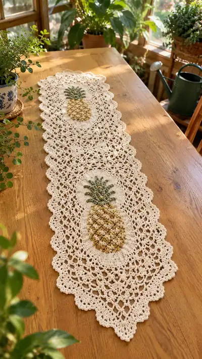 Pineapple Lace Table Runner Pattern step 1 - construction progress