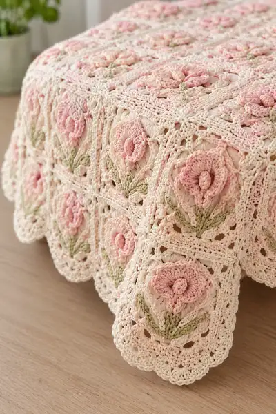 Blush Pink Botanical Bedspread Pattern step 3 - details and accessories