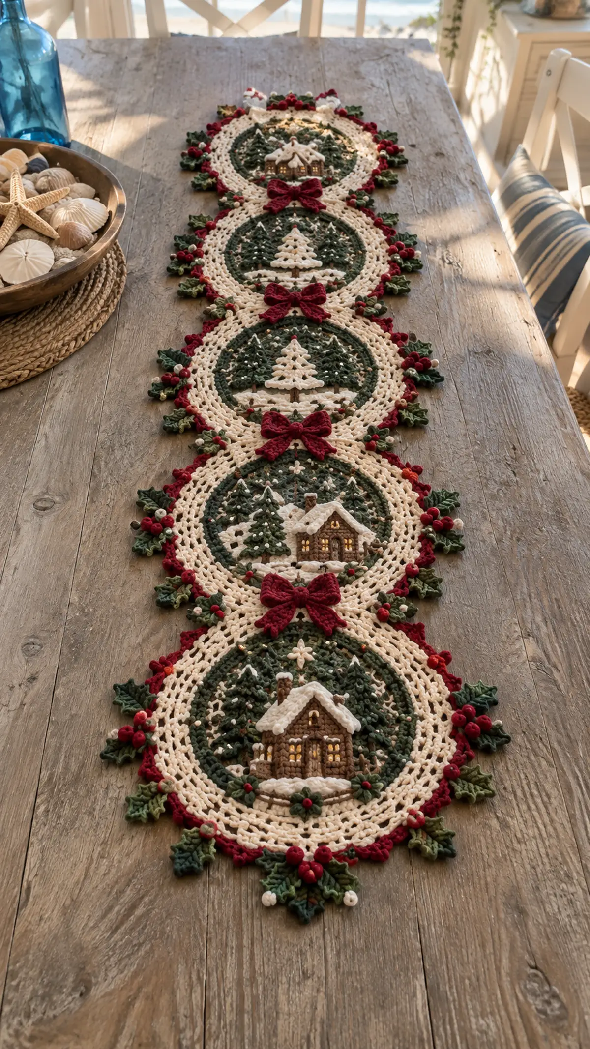 Ivory And Forest Green Cabin Table Runner Pattern - Advanced