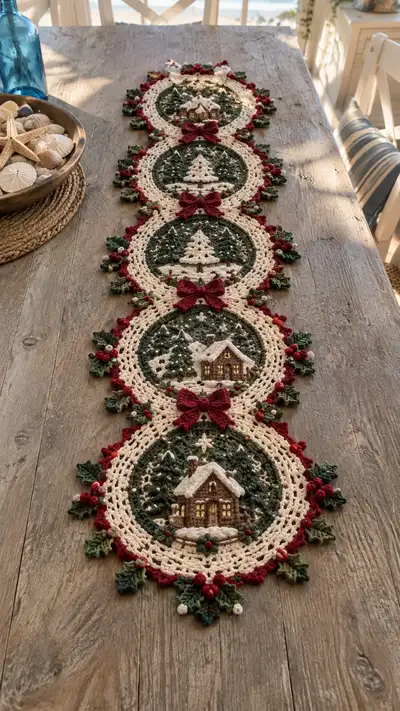 Ivory And Forest Green Cabin Table Runner Pattern step 1 - construction progress