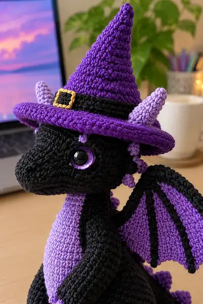 Purple Witch Dragon Amigurumi Pattern step 2 - assembly progress