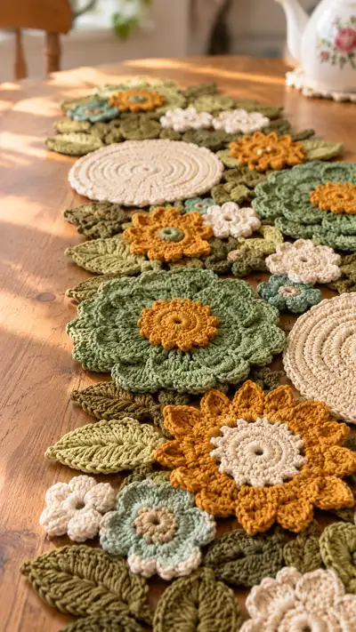 Botanical Floral Table Runner Pattern step 2 - assembly progress