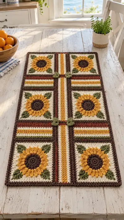 Sunflower Table Runner Pattern step 1 - construction progress