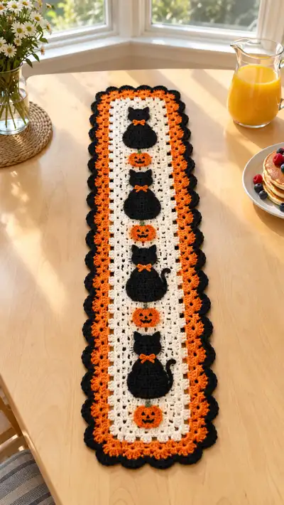 Halloween Cats & Pumpkins Table Runner Pattern step 1 - construction progress
