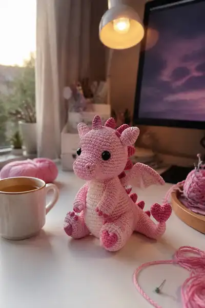 Pinky Valentines Dragon Amigurumi Pattern step 1 - construction progress