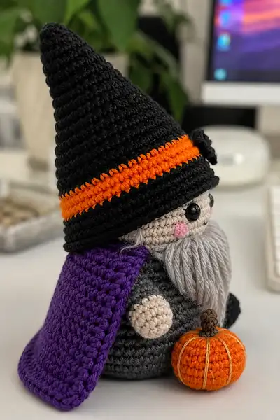 Spooky Halloween Gnome Amigurumi Pattern step 2 - assembly progress