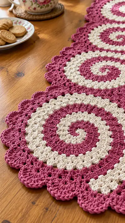 Spiral Circle Table Runner Pattern step 2 - assembly progress