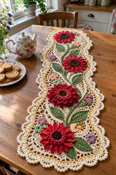 Vintage Floral Lace Table Runner Pattern step 1 - construction progress