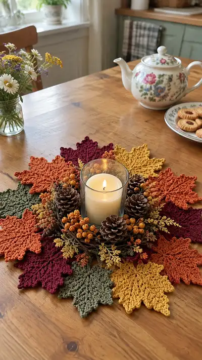 Autumn Maple Leaf Table Centerpiece Pattern step 1 - construction progress
