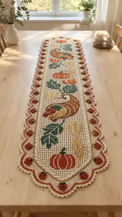 Autumn Cornucopia Table Runner Pattern step 1 - construction progress