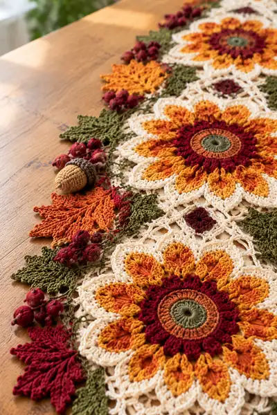 Harvest Sunflower Table Runner Pattern step 2 - assembly progress