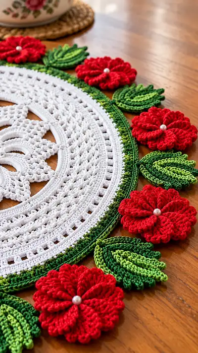Floral Mandala Table Doily Pattern step 2 - assembly progress
